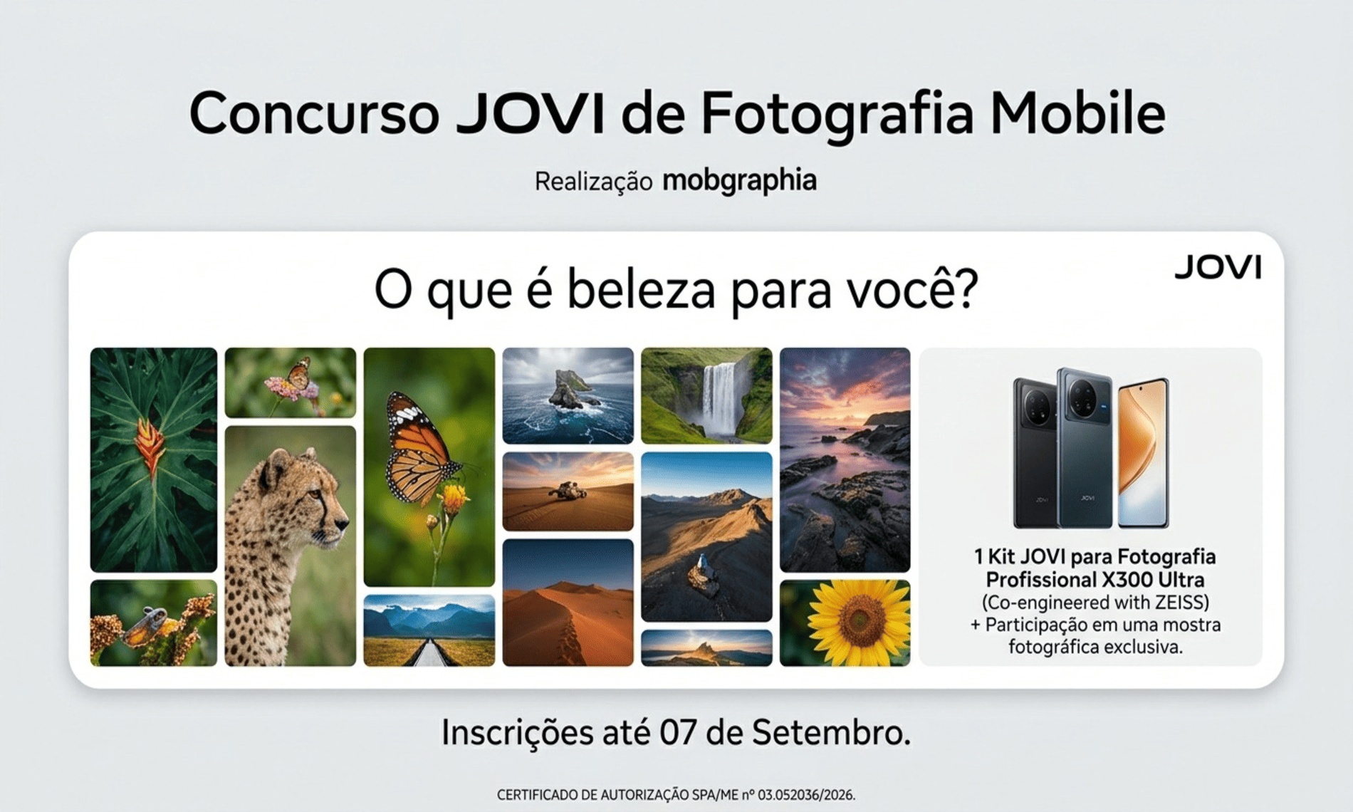 Concurso JOVI de Fotografia Mobile em parceria com a Mobgraphia, com prêmio de kit profissional JOVI X300 Ultra co-criado com ZEISS.