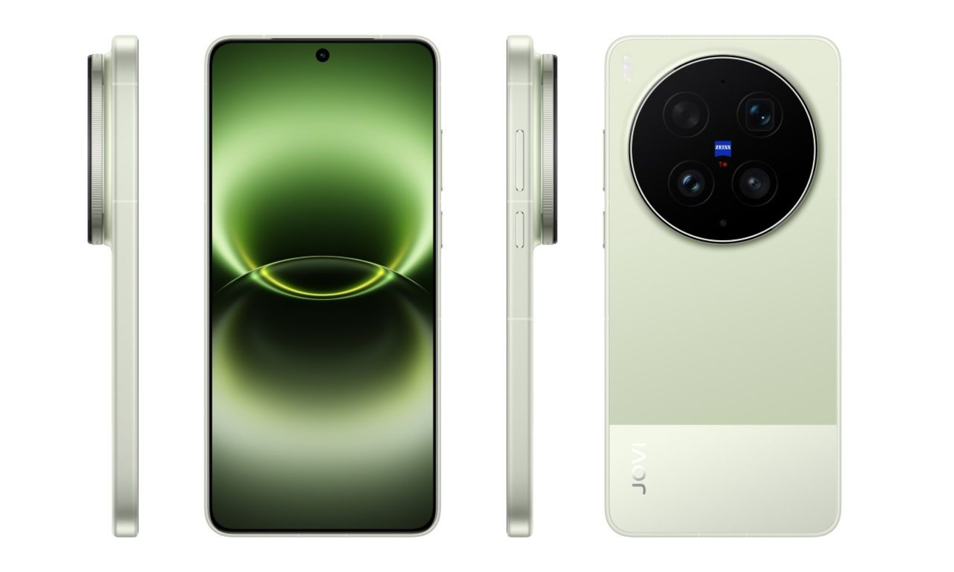 JOVI X300 Ultra 5G em verde, com câmera ZEISS e design premium, visto de frente, traseira e laterais