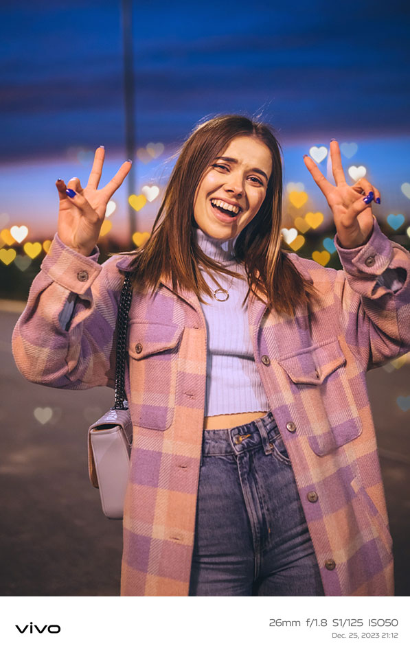 vivo V30 SE con retrato con destellos bokeh