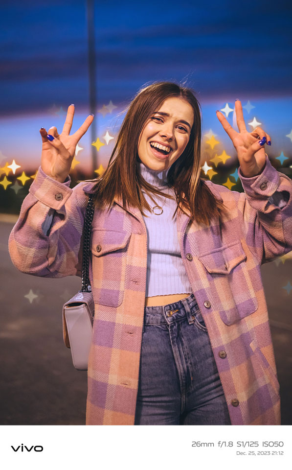 vivo V30 SE con retrato con destellos bokeh