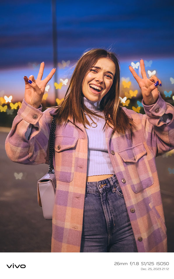 vivo V30 SE con retrato con destellos bokeh