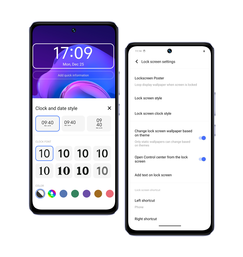 vivo V30 SE con funciones de personalización del funtouch os 14: estilo de reloj de la pantalla de bloqueo