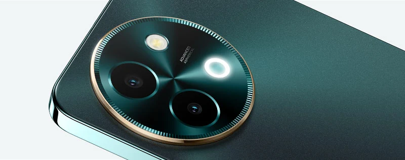 vivo Y38 5G en Verde Ágata con módulo de cámara con forma estelar